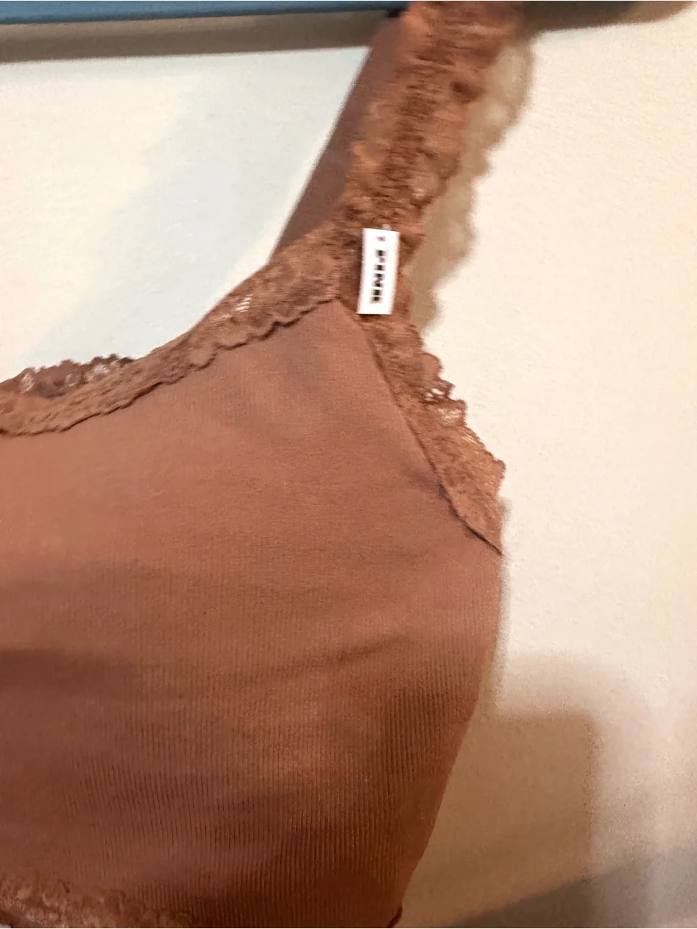 Lace-Trim Ribbed Bralette - Rust - Picture 2 of 6